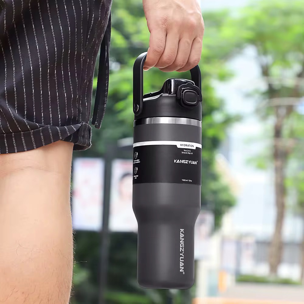Double Wall 304 Stainless Steel Travel Coffee Mug 32oz Vacuum Insulated Tumbler with Handle