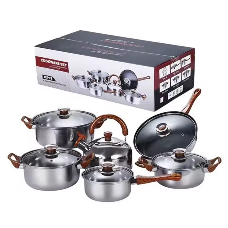 Stainless Steel cookware Set,12 Piece and Stainless Steel,Frying,Stock,Kitchen pots and Pans Compatible with All stovetops,Dishwasher Safe Thin Pan